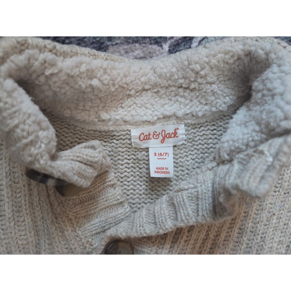 Cat & Jack Boys Beige Knit Cardigan Sweater Button Mock Neck Lined Size S (6/7) - Picture 2 of 2